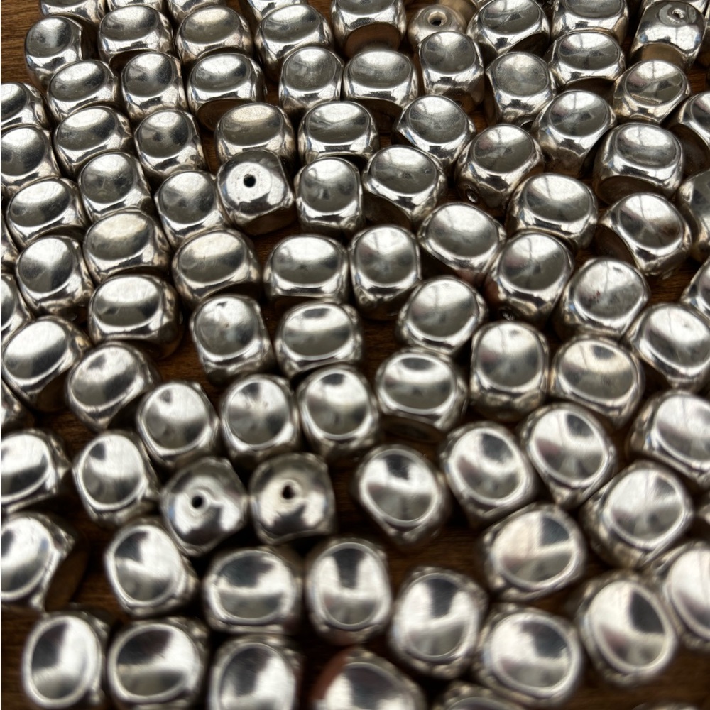 Silver Metallic Bead - Shiny Round Cube concave Beads